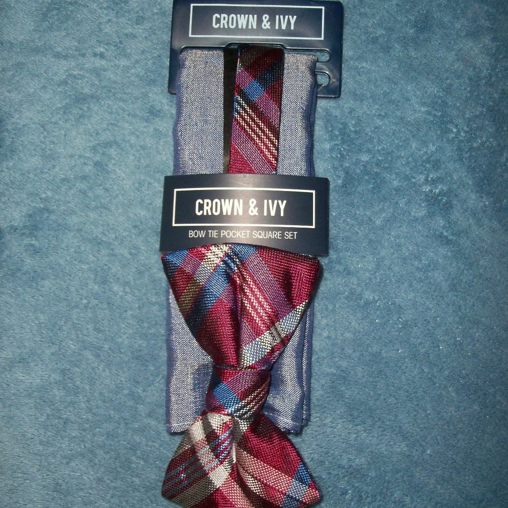 *New Crown & Ivy Bow Tie & Pocket square Set plaid
